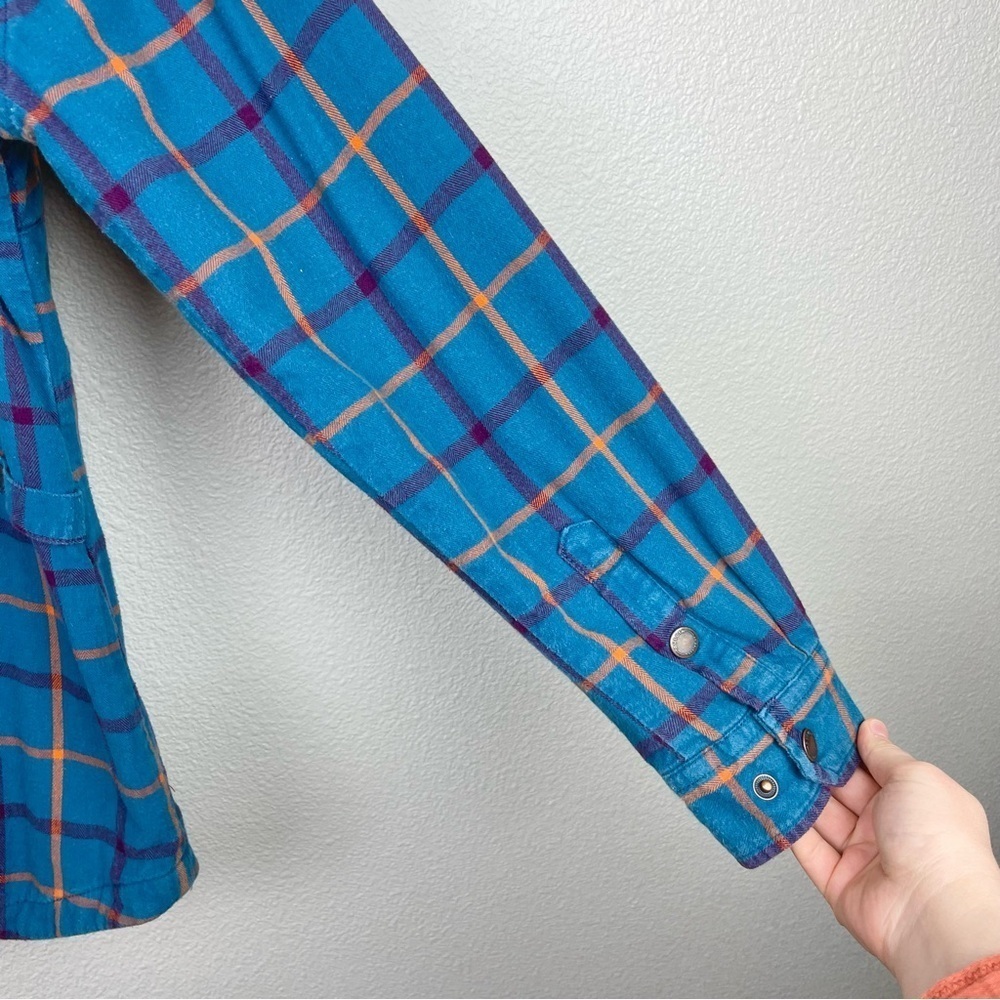 Duluth Women's Large Free Swingin' Lined Flannel Shirt Jacket Shacket Plaid Blue - Picture 12 of 16